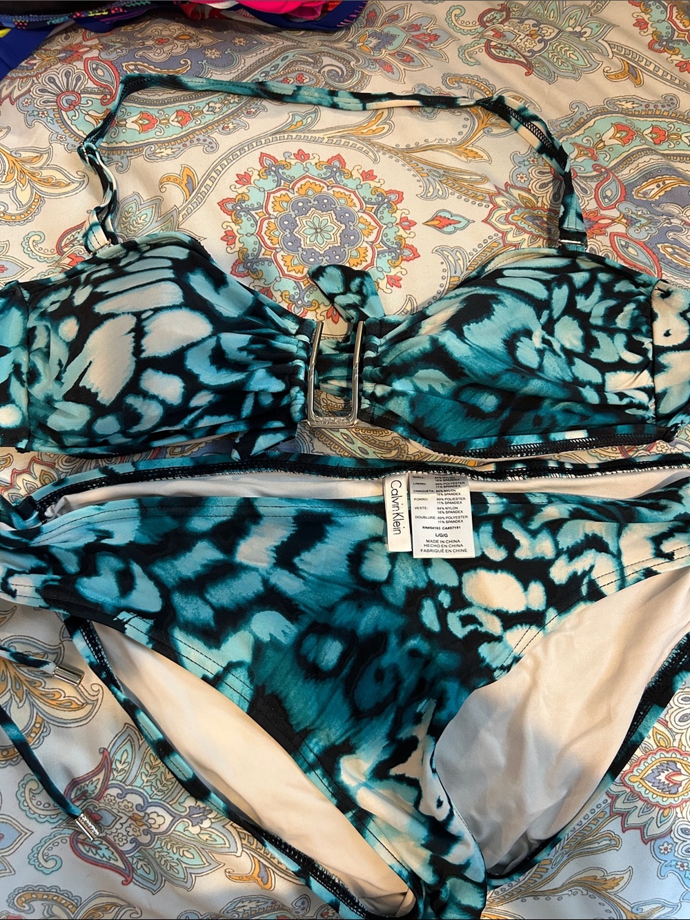Calvin Klein Teal Animal-Print bikini
